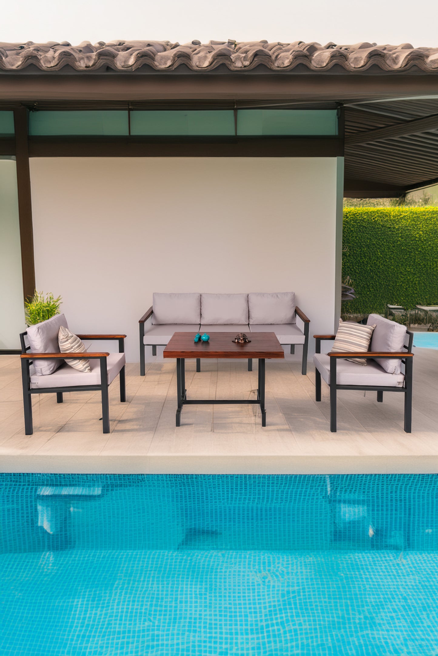 NEOKAS Bahce Mobilyası, Modern Balkon Mobilyası, Kafe Oturma Takımı, Teras Koltugu, 1+1+3+M
