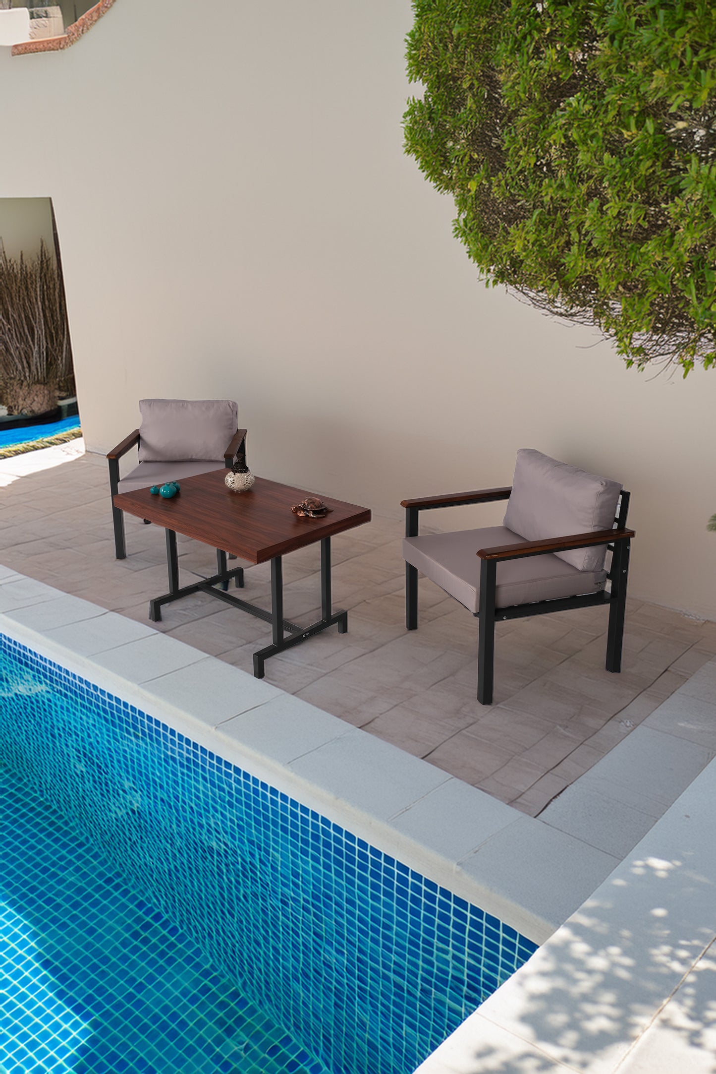 NEOKAS Bahce Mobilyası, Modern Balkon Mobilyası, Kafe Oturma Takımı, Teras Koltugu, 1+1+M