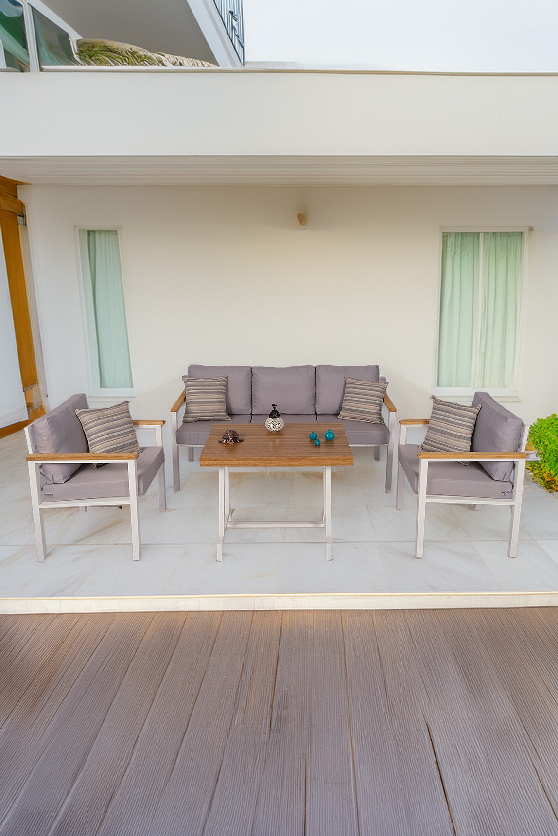 NEOKAS Bahçe Takımı, Balkon Mobilyası, 1+1+3+Masa, Kafe Koltuğu, Bekleme Alanı Koltuğu