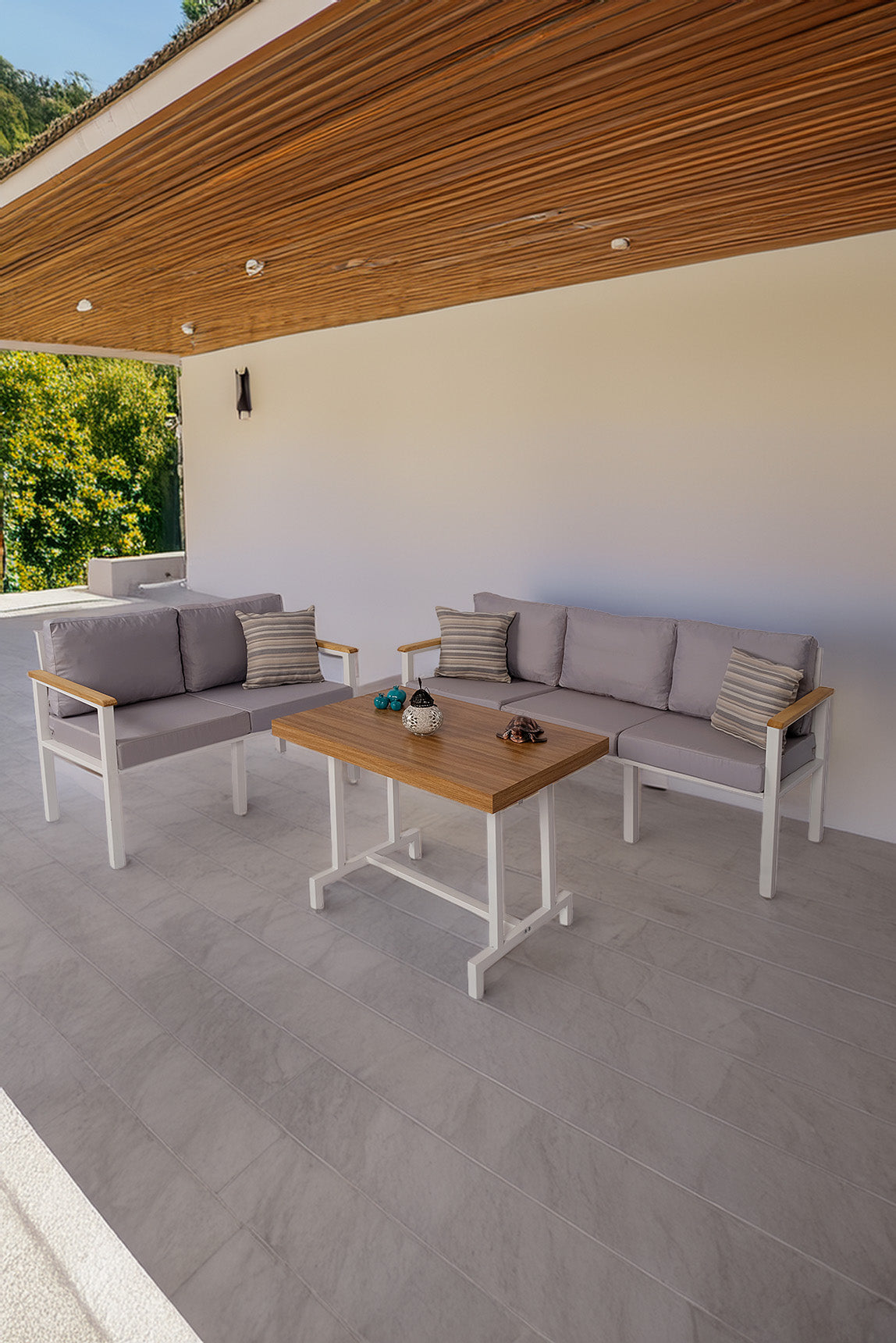 NEOKAS Bahçe Takımı, Balkon Mobilyası, 2+3+Masa, Kafe Koltuğu, Minimalist Tasarım