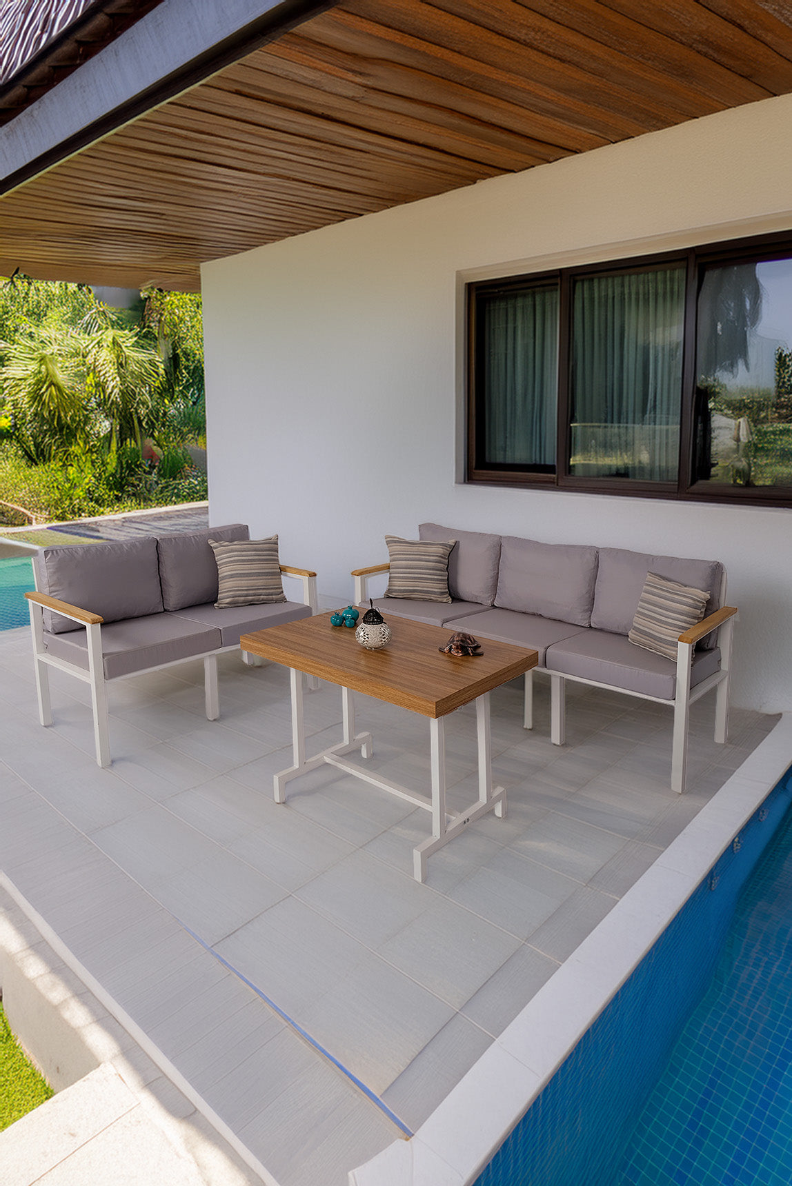 NEOKAS Bahçe Takımı, Balkon Mobilyası, 2+3+Masa, Kafe Koltuğu, Minimalist Tasarım