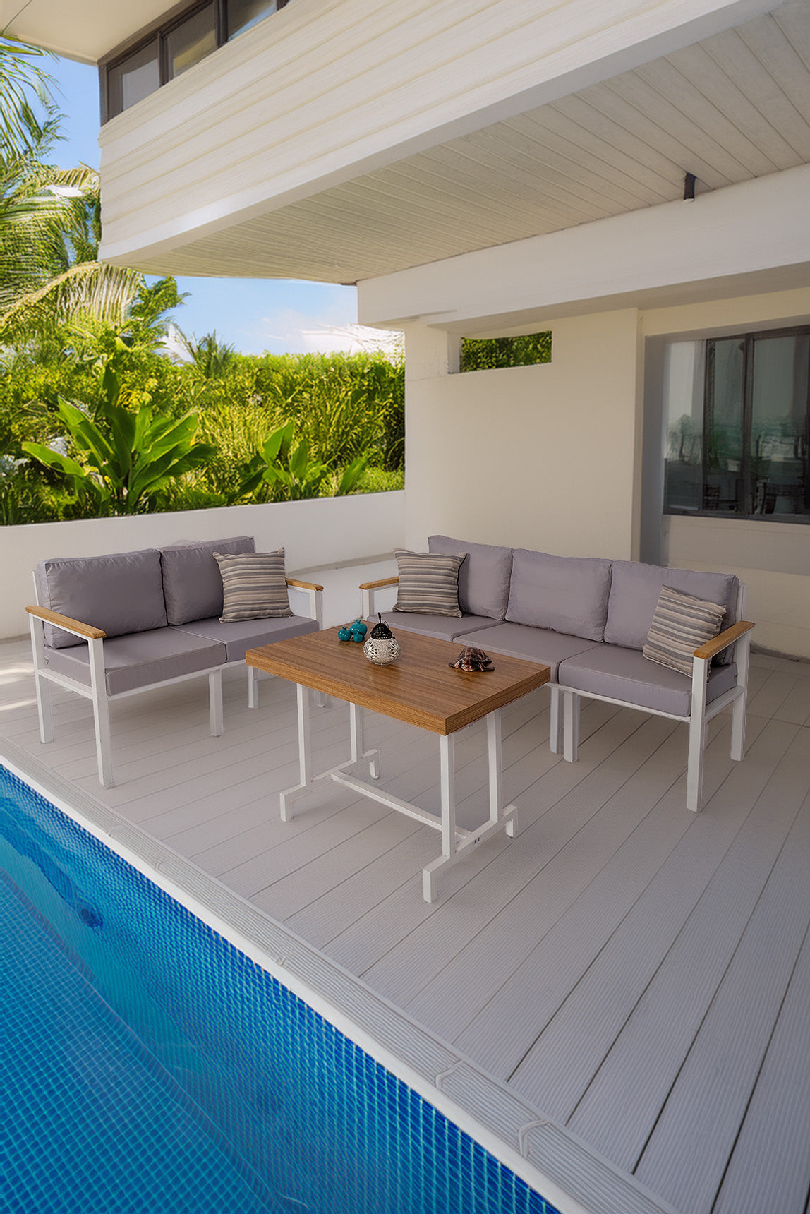 NEOKAS Bahçe Takımı, Balkon Mobilyası, 2+3+Masa, Kafe Koltuğu, Minimalist Tasarım