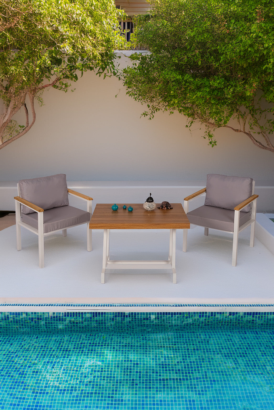 NEOKAS Balkon Mobilyası, Bahçe Takımı, 1+1+Masa, Kafe Koltuğu, Bekleme Alanı Koltuğu