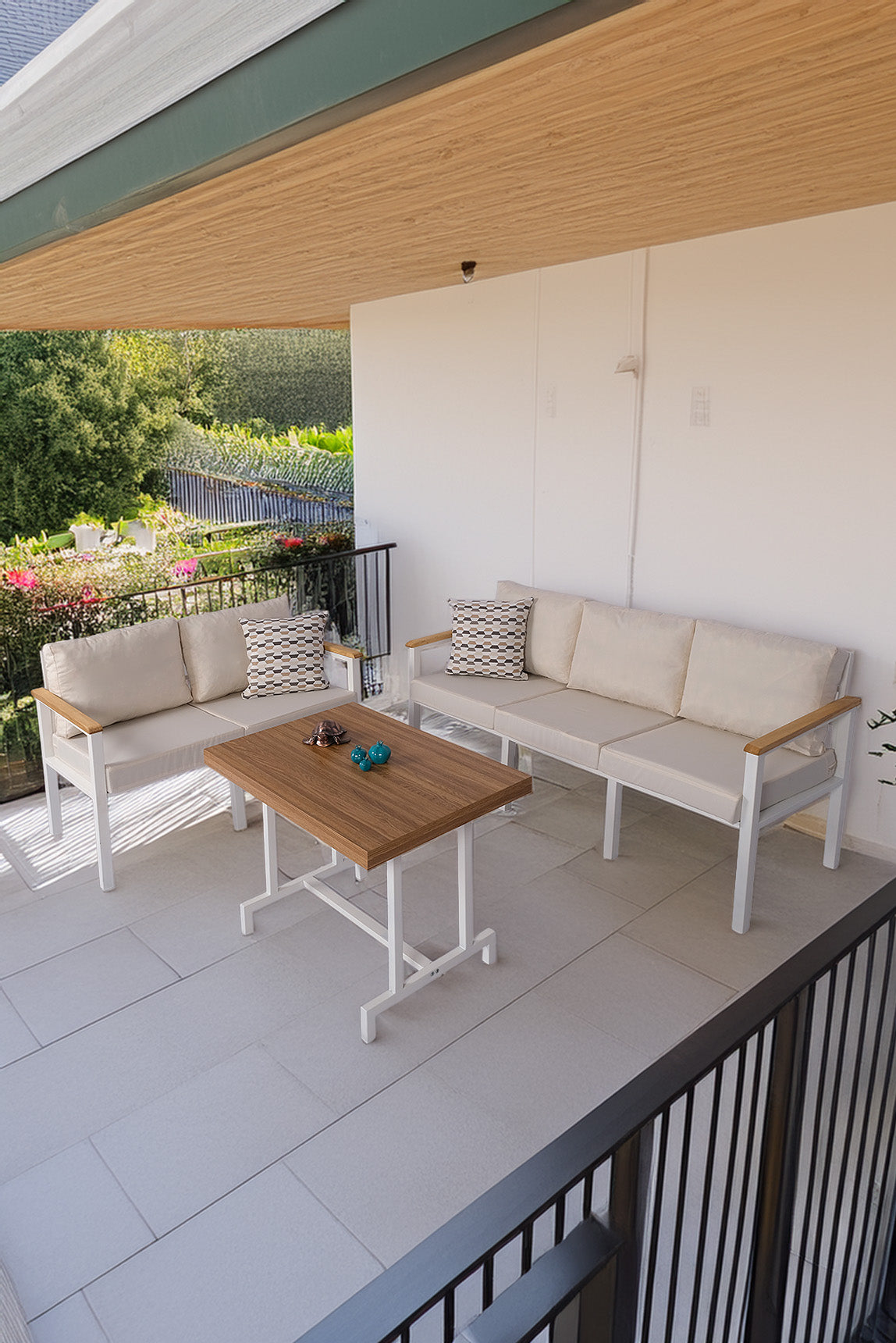 NEOKAS Balkon Mobilyası, Bahçe Takımı, Kafe Koltuğu, Bekleme Alanı Koltuğu, 2 + 3 + Masa