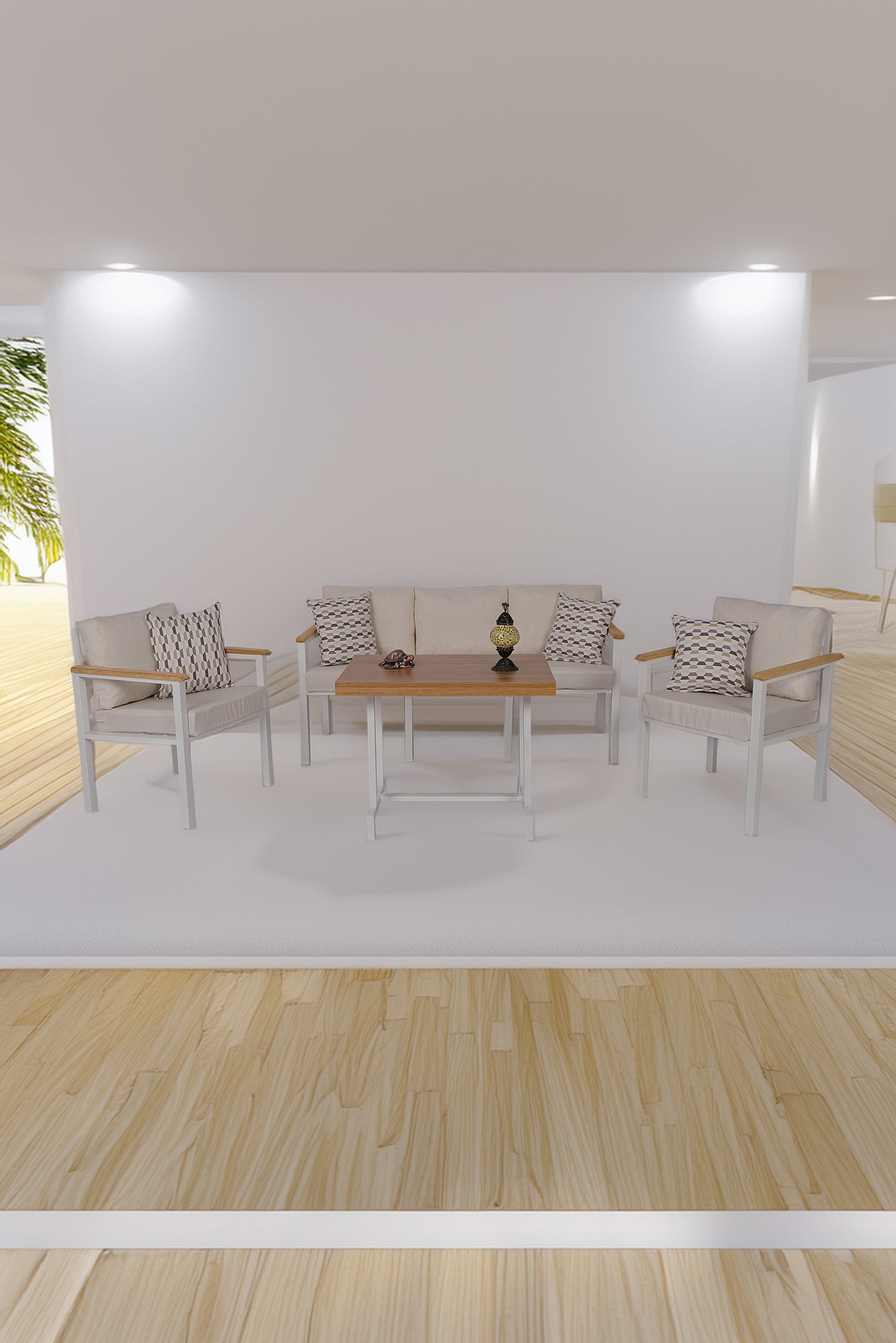 NEOKAS Balkon Mobilyası, Bahçe Takımı, Kafe Koltuğu, Bekleme Alanı Koltuğu, 1 +1 + 3+ Masa