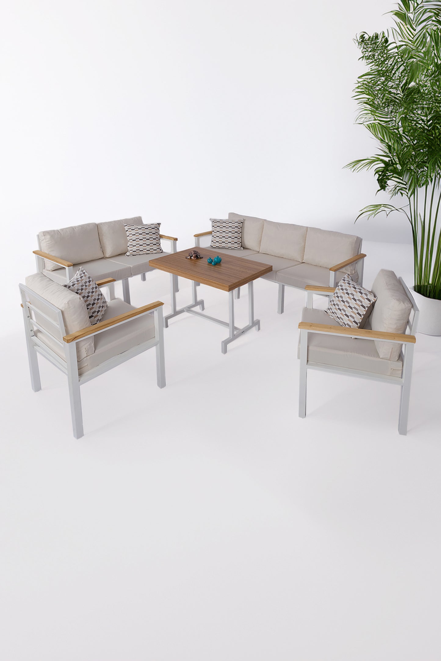 NEOKAS Balkon Mobilyası, Bahçe Takımı, Kafe Koltuğu, Bekleme Alanı Koltuğu, 1 +1 + 2 + 3 + Masa
