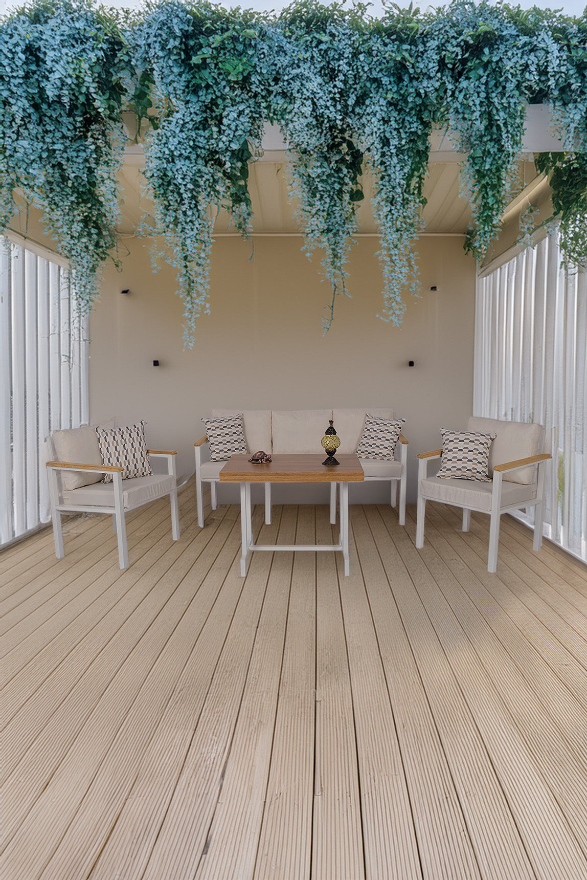 NEOKAS Metal Bahçe Oturma Grubu, Balkon Takımı, Kafe Koltuğu, Bekleme Alanı Koltuğu, 1 + 1 + 2 + Masa