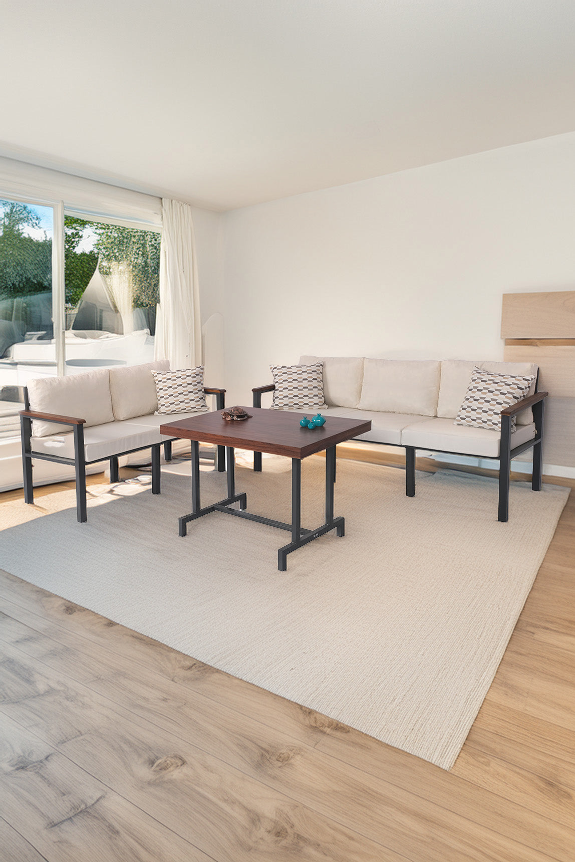 NEOKAS Metal Bahçe Takımı, Balkon Seti, Kafe Koltuğu, Bekleme Alanı Koltuğu, 2 + 3 + M