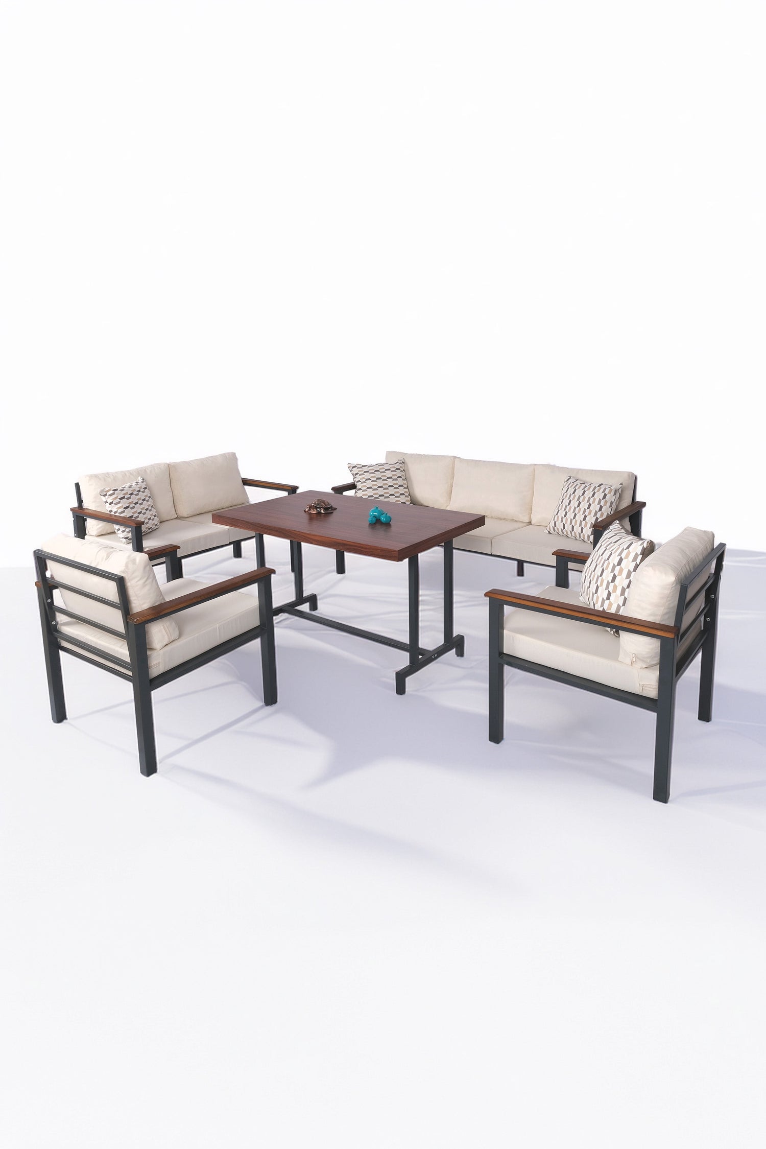 Kare Model Antrasit Metal ve Krem Minderler