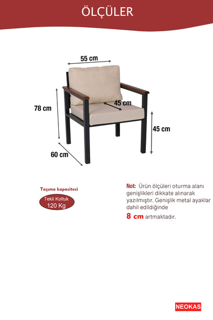 NEOKAS Balkon Mobilyası, Metal Oturma Grubu, Balkon Seti, Kafe Koltuğu, Teras Takımı, 1 Koltuk