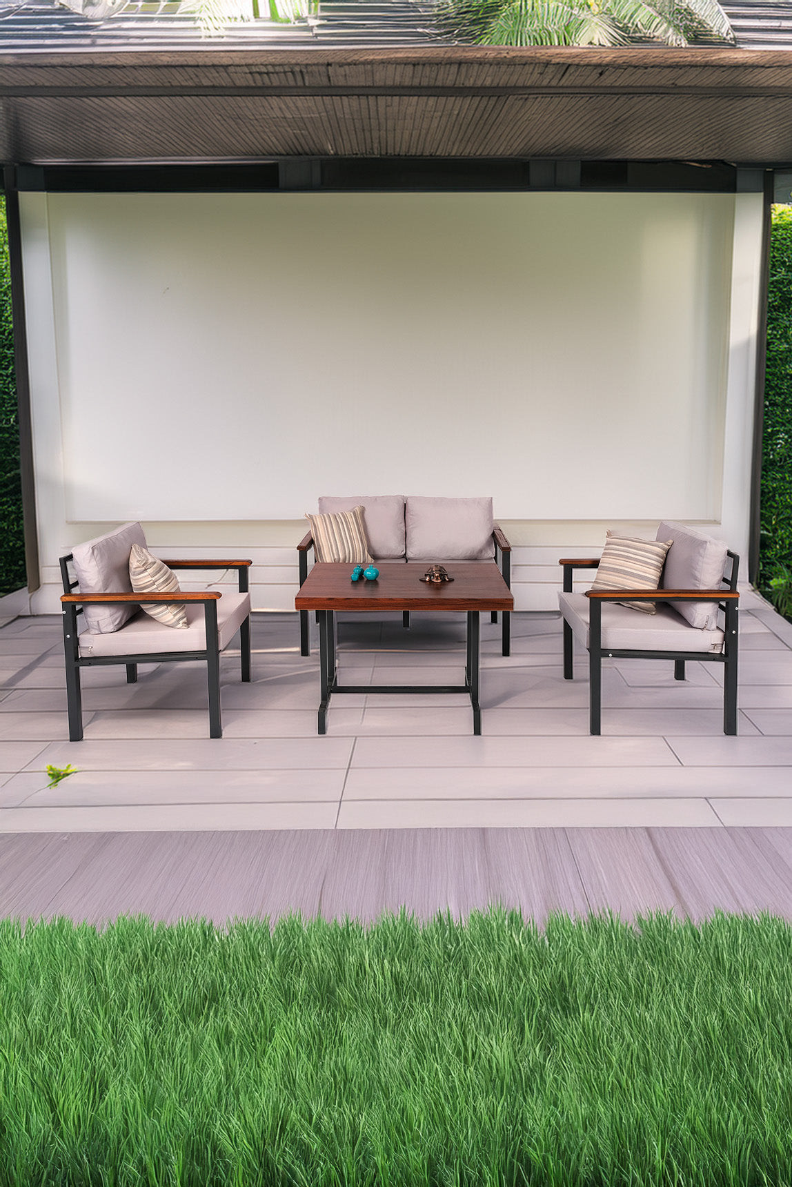 NEOKAS Bahce Mobilyası, Modern Balkon Mobilyası, Kafe Oturma Takımı, Teras Koltugu, 1+1+2+M