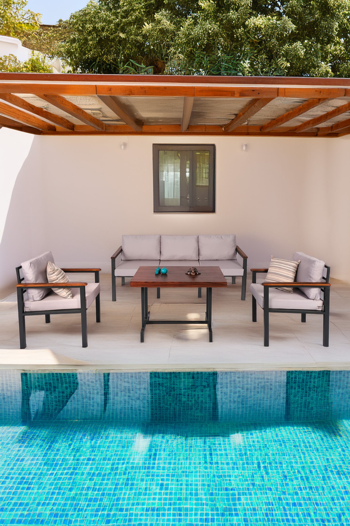 NEOKAS Bahce Mobilyası, Modern Balkon Mobilyası, Kafe Oturma Takımı, Teras Koltugu, 1+1+3+M