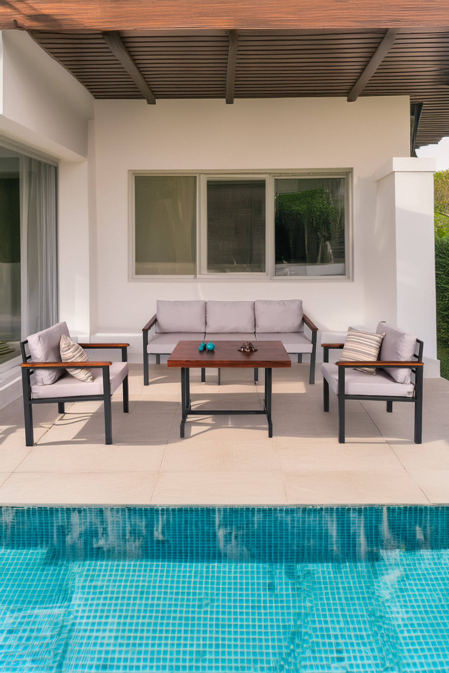NEOKAS Bahce Mobilyası, 1+1+3+Masa Modern Balkon Mobilyası, Kafe Oturma Takımı, Teras Koltugu,