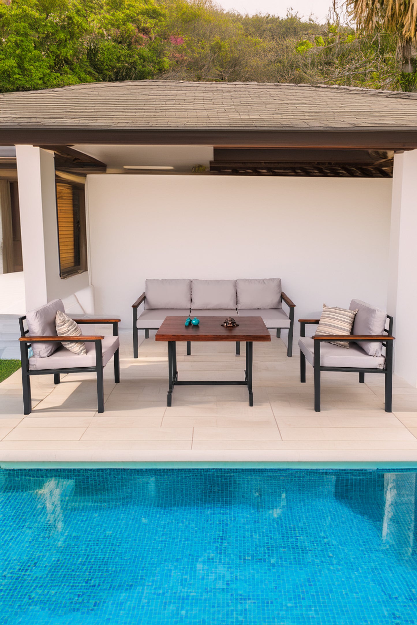 NEOKAS Bahce Mobilyası, 1+1+3+Masa Modern Balkon Mobilyası, Kafe Oturma Takımı, Teras Koltugu,