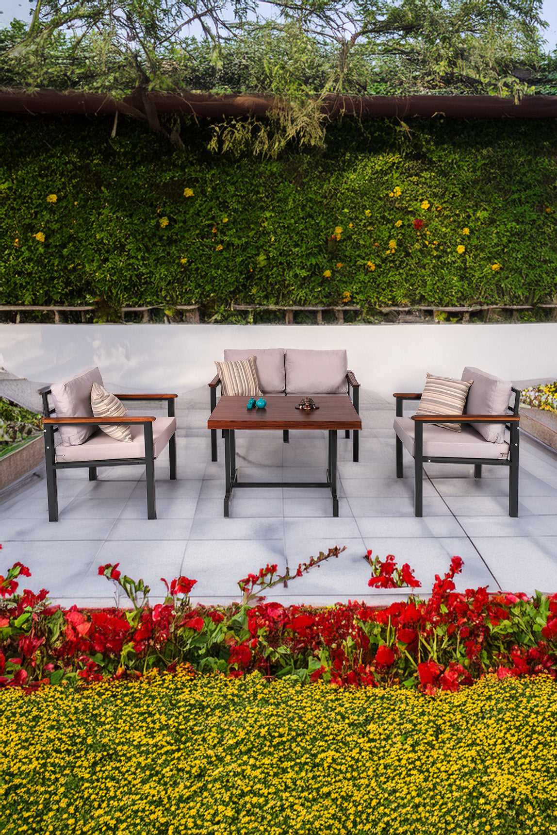NEOKAS Bahce Mobilyası, Modern Balkon Mobilyası, Kafe Oturma Takımı, Teras Koltugu, 1+1+2+M