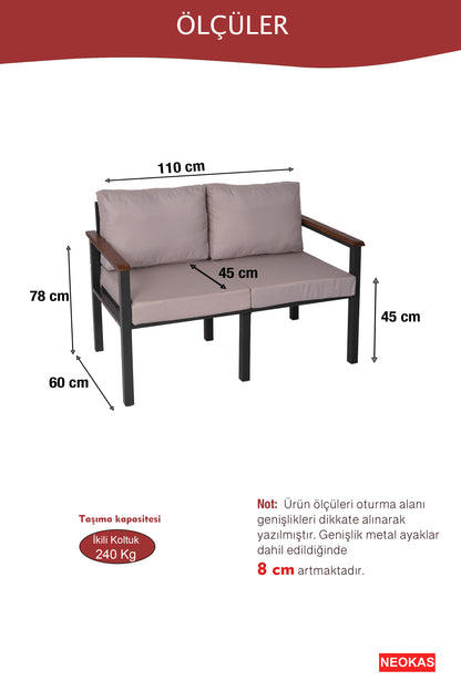 NEOKAS Bahce Mobilyası, Modern Balkon Mobilyası, Kafe Oturma Takımı, Teras Koltugu, 1 ikili Koltuk