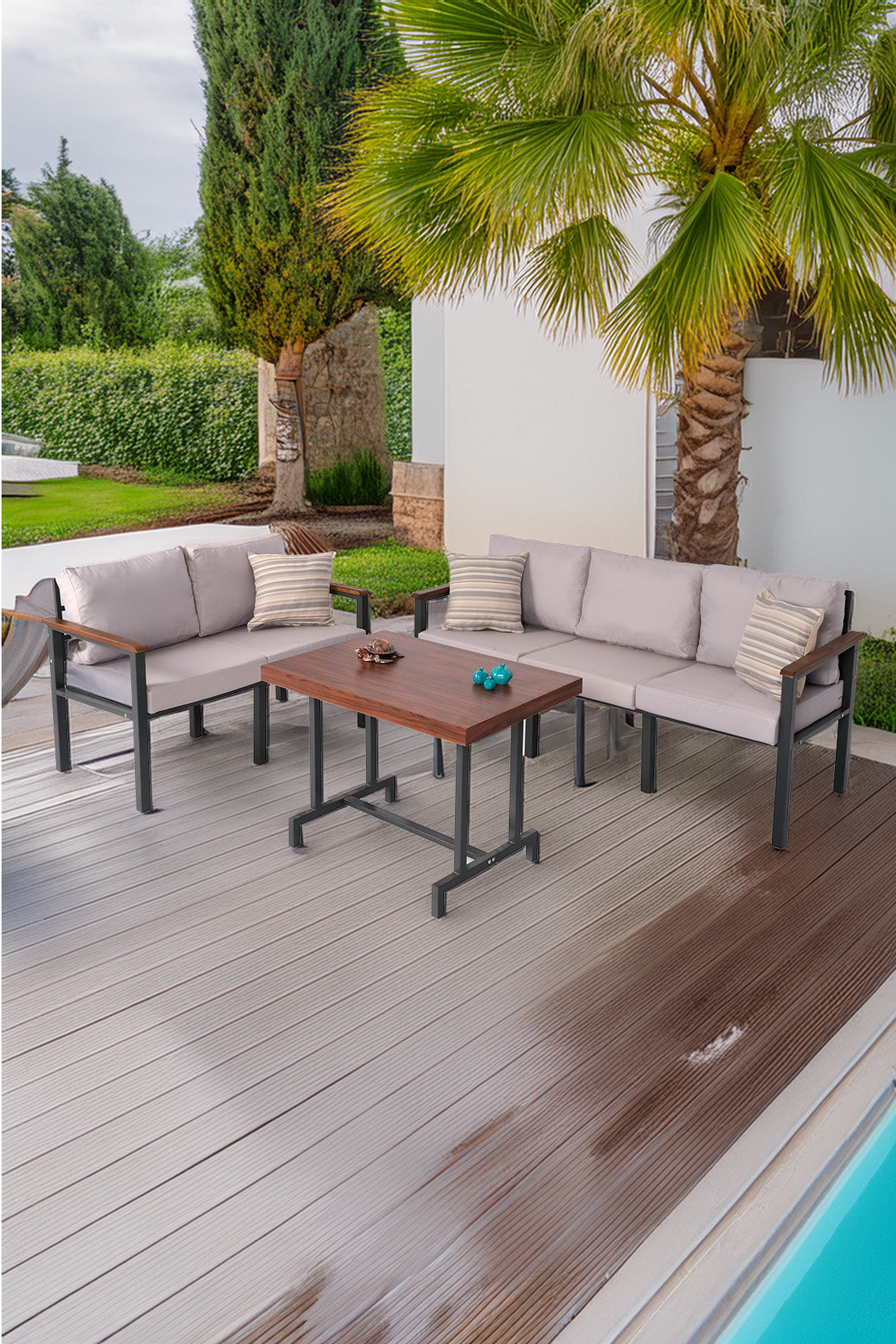 NEOKAS Bahce Mobilyası, Modern Balkon Mobilyası, Kafe Oturma Takımı, Teras Koltugu, Balkon Oturma Grubu, 2+3+M