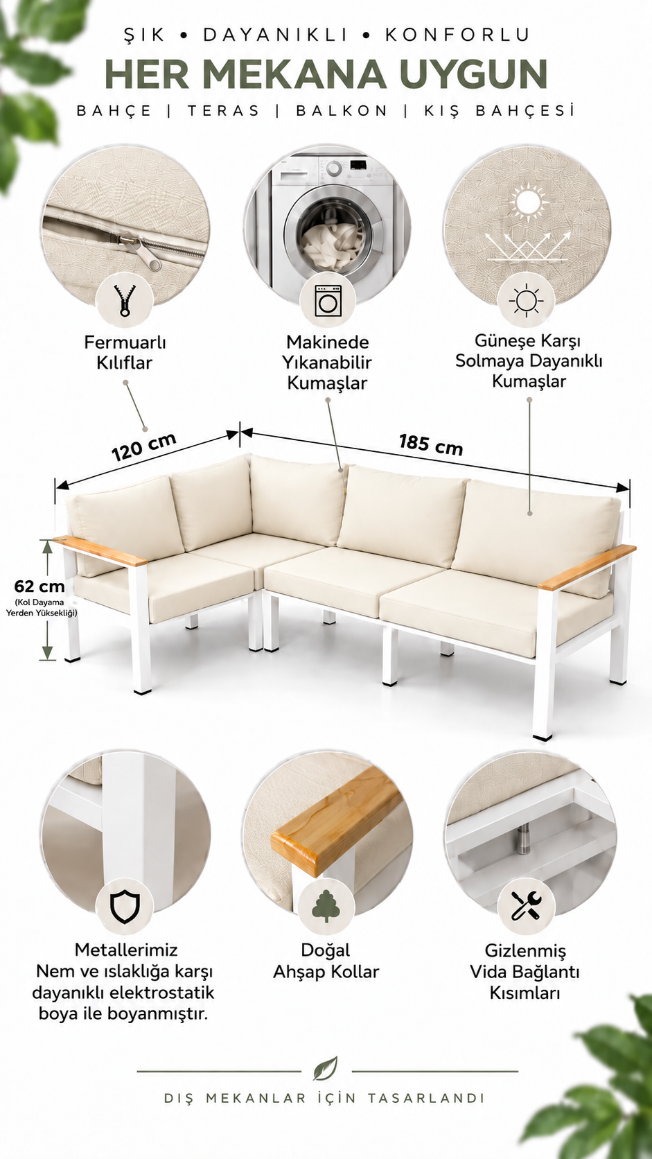 NEOKAS Bahçe Köşe Takımı, L Koltuk,  4 Kişilik Bahçe Mobilyası, Behçe Mobilyası