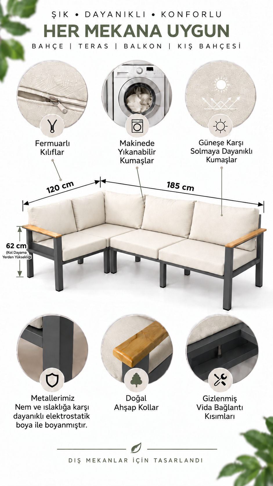 NEOKAS Balkon Köşe Takımı, 4 Kişilik L Koltuk, Bahçe Mobilyası, Behçe Mobilyası
