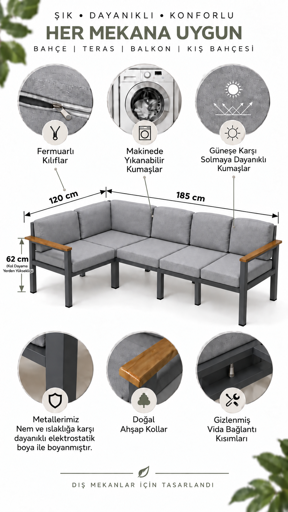 NEOKAS Balkon L Koltuk 5 Kişilik Köşe Takımı, Bahçe ve Teras Mobilyası