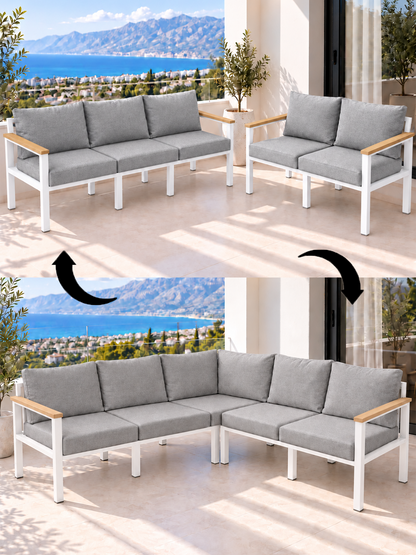 NEOKAS Metal L Köşe Koltuk 5 Kişilik, Balkon ve Bahçe Mobilyası