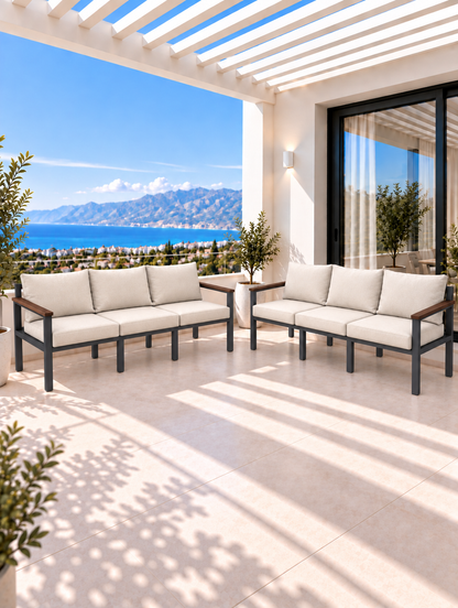 NEOKAS Balkon L Koltuk 6 Kişilik Köşe Takımı, Metal Bahçe Mobilyası, Balkon Oturma Grubu