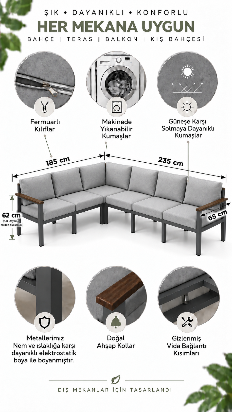 NEOKAS Bahçe Mobilyası 6 Kişilik L Koltuk Köşe Takımı Balkon Oturma Grubu