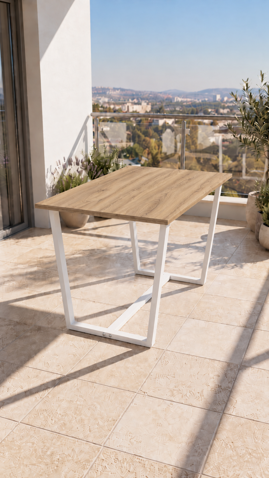 NEOKAS Beyaz Balkon Masası, 60x90 cmBahçe Sehpası, Balkon Mobilyası Orta Masa