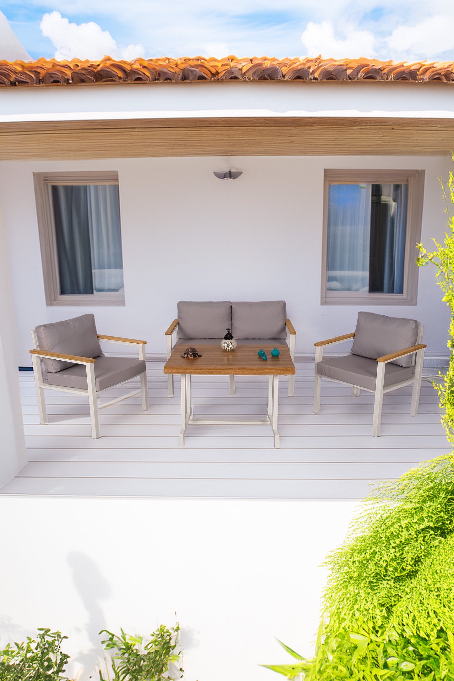 NEOKAS  Balkon Mobilyası, Bahçe Takımı, 1+1+2+Masa, Kafe Koltuğu, Bekleme Alanı Koltuğu