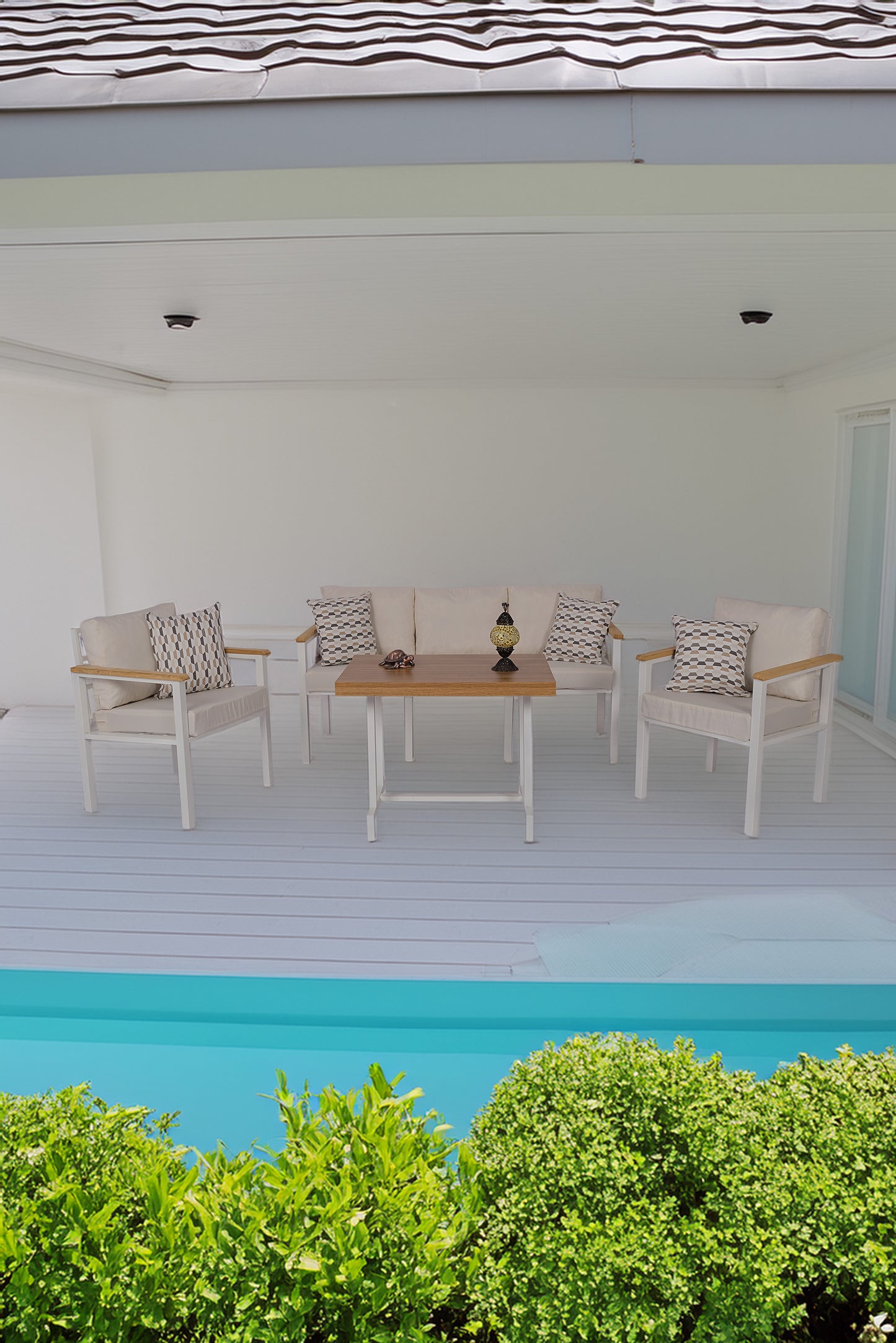 NEOKAS  Balkon Mobilyası, Bahçe Takımı, Kafe Koltuğu, Bekleme Alanı Koltuğu, 1 +1 + 3+ Masa