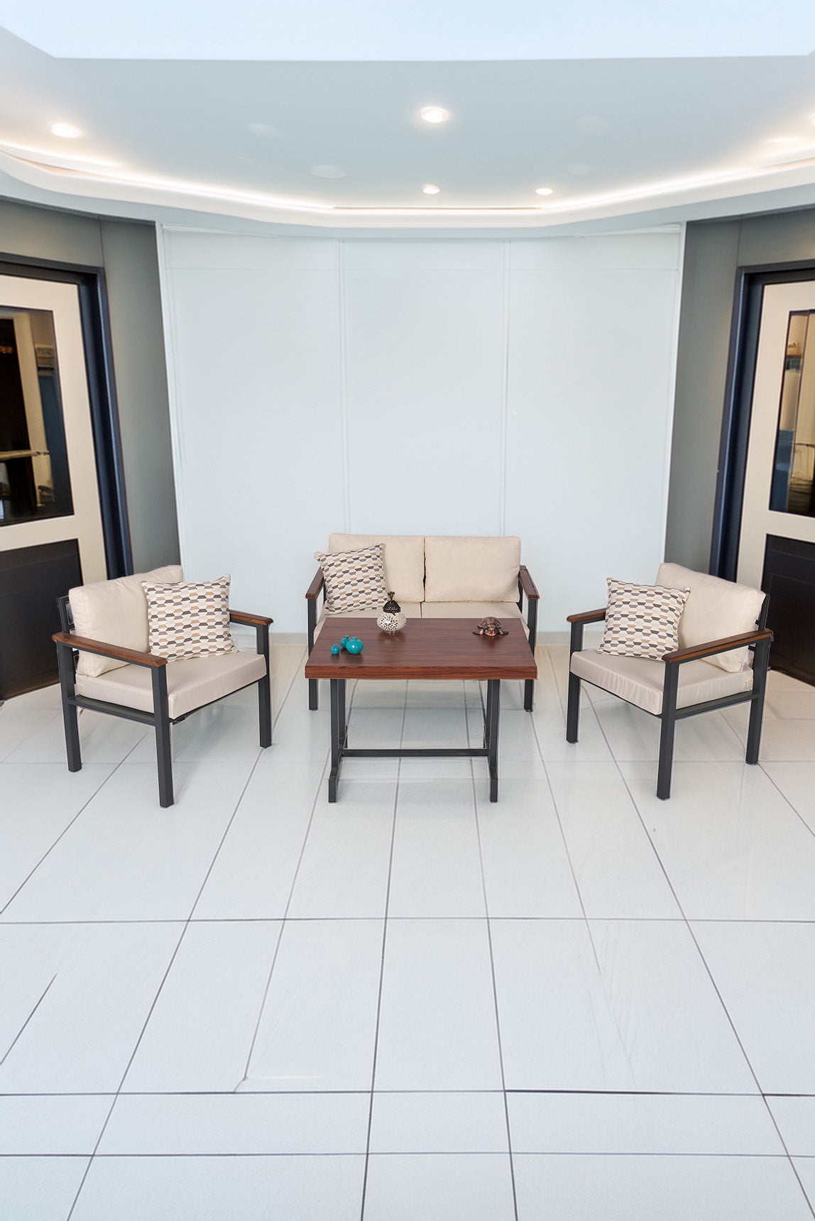 NEOKAS Balkon Mobilyası, Metal Oturma Grubu, Balkon Seti, Kafe Koltuğu, Bekleme Alanı Koltuğu,  1 + 1 + 2 + M