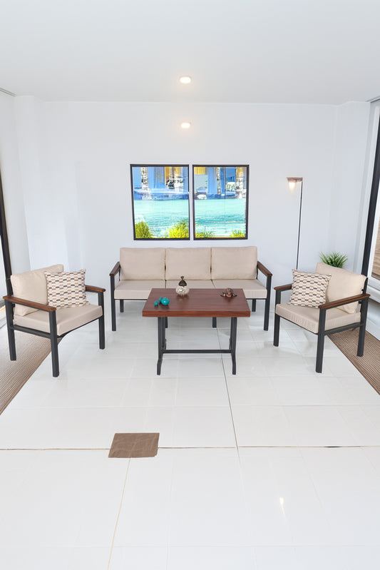 NEOKAS Balkon Mobilyası,  1 + 1 + 3 + M Metal Oturma Grubu, Balkon Seti, Kafe Koltuğu, Bekleme Alanı Koltuğu,