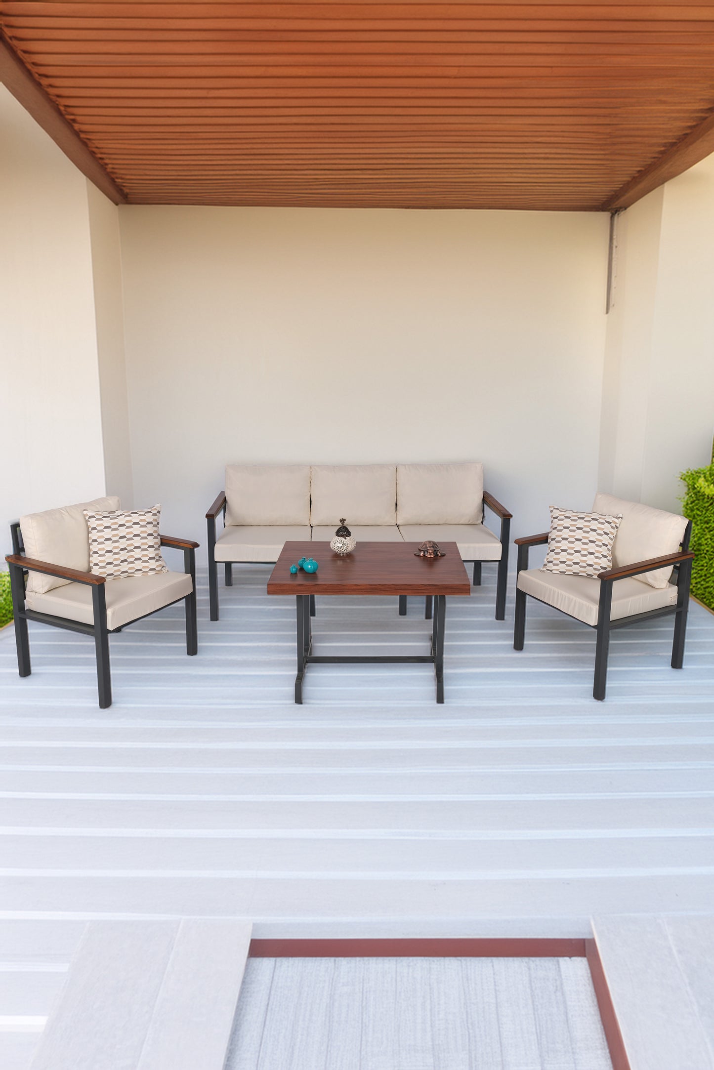 NEOKAS Balkon Mobilyası, Metal Oturma Grubu, Balkon Seti, Kafe Koltuğu, Bekleme Alanı Koltuğu,  1 + 1 + 3 + M