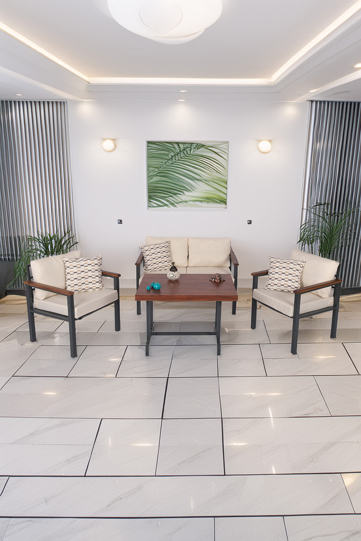 NEOKAS Balkon Mobilyası, Metal Oturma Grubu, Balkon Seti, Kafe Koltuğu, Bekeleme Alanı Koltuğu,  1 + 1 + 2 + M