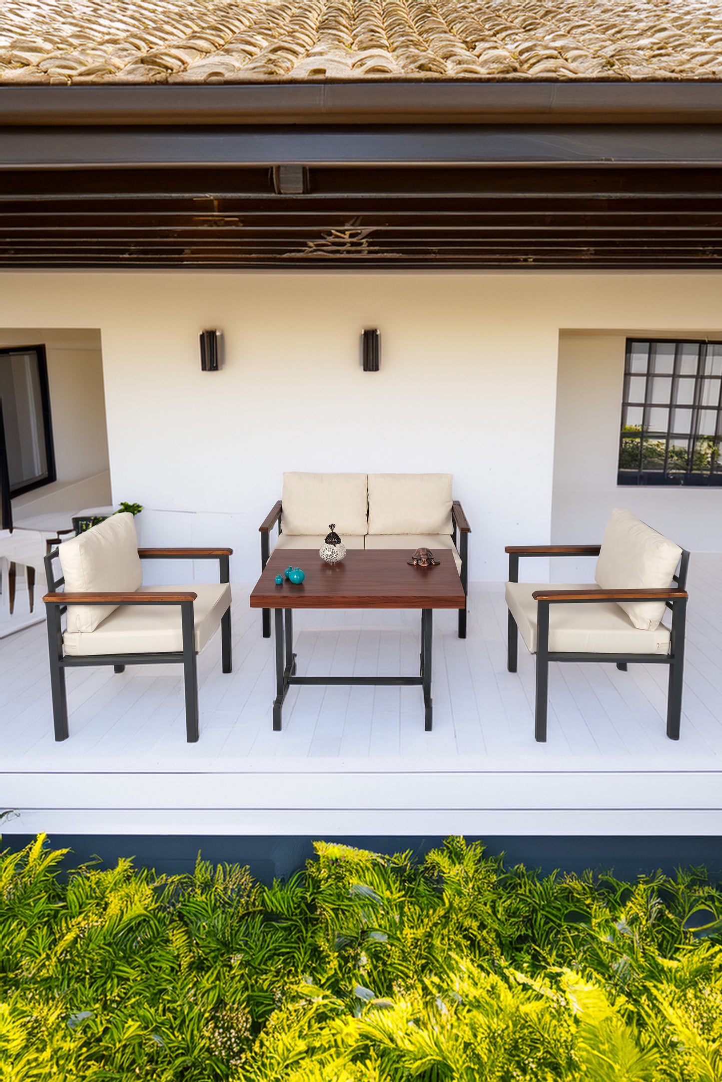 NEOKAS Balkon Mobilyası, Metal Oturma Grubu, Balkon Seti, Kafe Koltuğu, Bekeleme Alanı Koltuğu,  1 + 1 + 2 + M