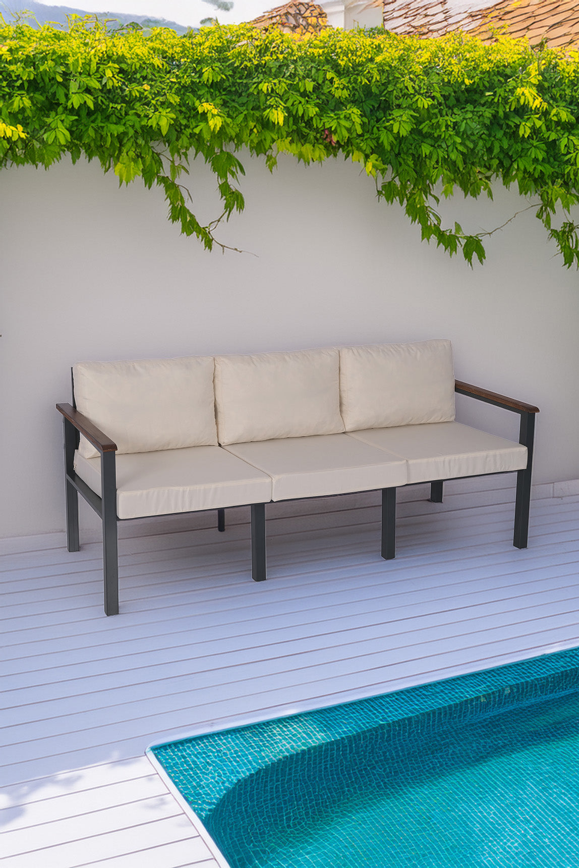 NEOKAS Balkon Mobilyası, Metal Oturma Grubu, Balkon Seti, Kafe Koltuğu, Teras Takımı, 1 Üçlü Koltuk