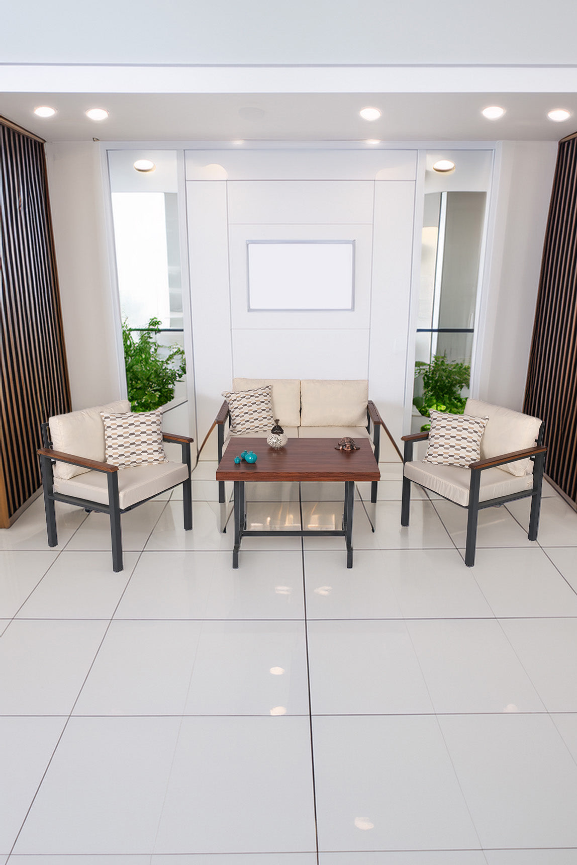 NEOKAS Balkon Mobilyası, Metal Oturma Grubu, Balkon Seti, Kafe Koltuğu, Teras Takımı,  1 + 1 + 2 + M
