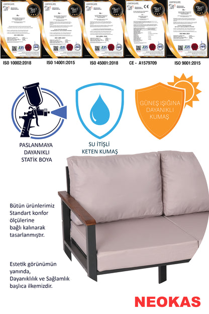 NEOKAS Balkon Mobilyası, Metal Oturma Grubu, Balkon Seti, Kafe Koltuğu, Teras Takımı,  1 + 1 + 2 + M