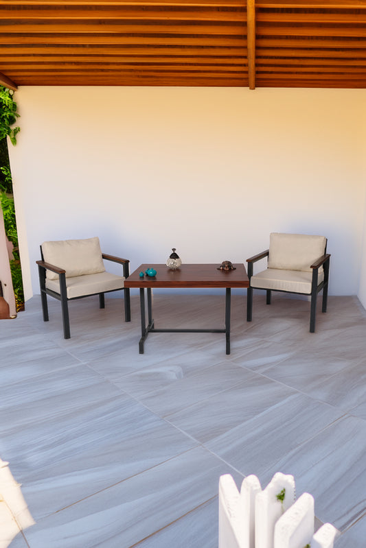 NEOKAS Balkon Mobilyası, Metal Oturma Grubu, Balkon Seti, Kafe Koltuğu, Teras Takımı, 2 Tekli Koltuk + 1 Adet Masa