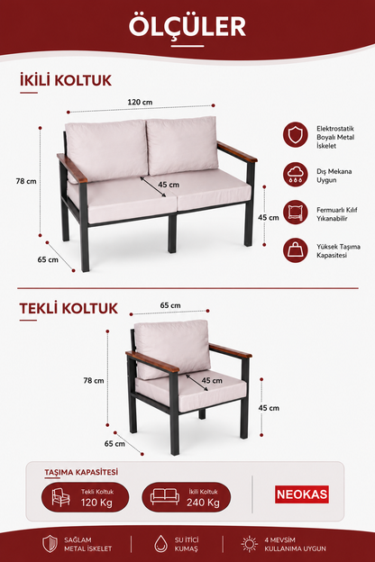 NEOKAS  Balkon Takımı, 1 + 1 + 2  Bahçe Takımı,Masasız, Bekleme Alanı Koltuğu,
