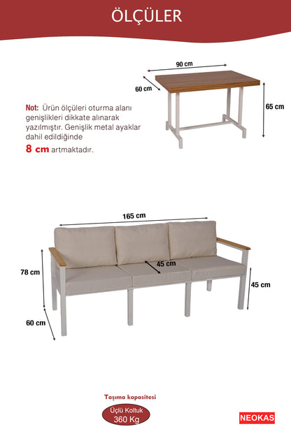NEOKAS Metal Bahçe Oturma Grubu, Balkon Takımı, Kafe Koltuğu, Bekleme Alanı Koltuğu, 1 Adet Üçlü Koltuk