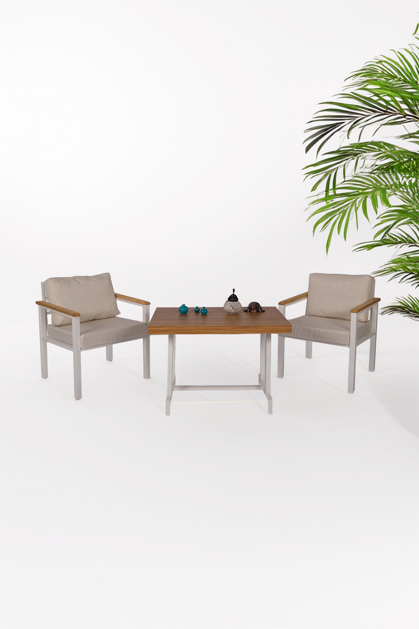 NEOKAS Metal Bahçe Oturma Grubu, Balkon Takımı, Kafe Koltuğu, Bekleme Alanı Koltuğu, 1 + 1 + Masa