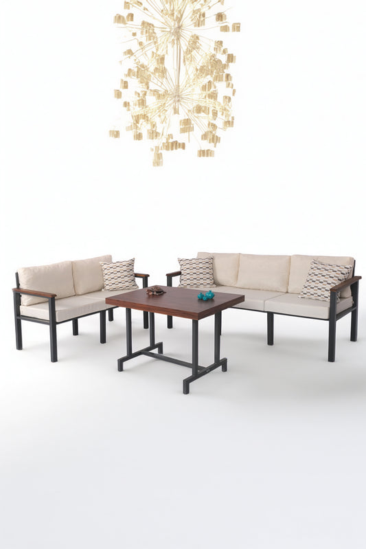 NEOKAS Metal Bahçe Takımı, Balkon Seti, Kafe Koltuğu, Bekleme Alanı Koltuğu, 2 + 3 + M