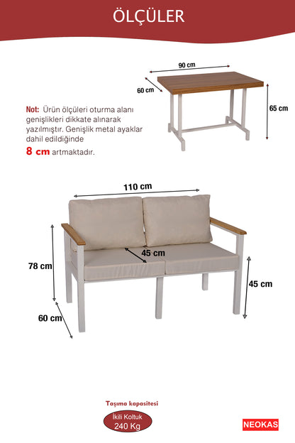NEOKAS Metal Bahçe Oturma Grubu, Balkon Takımı, Kafe Koltuğu, Bekleme Alanı Koltuğu, 1 Adet ikili Koltuk