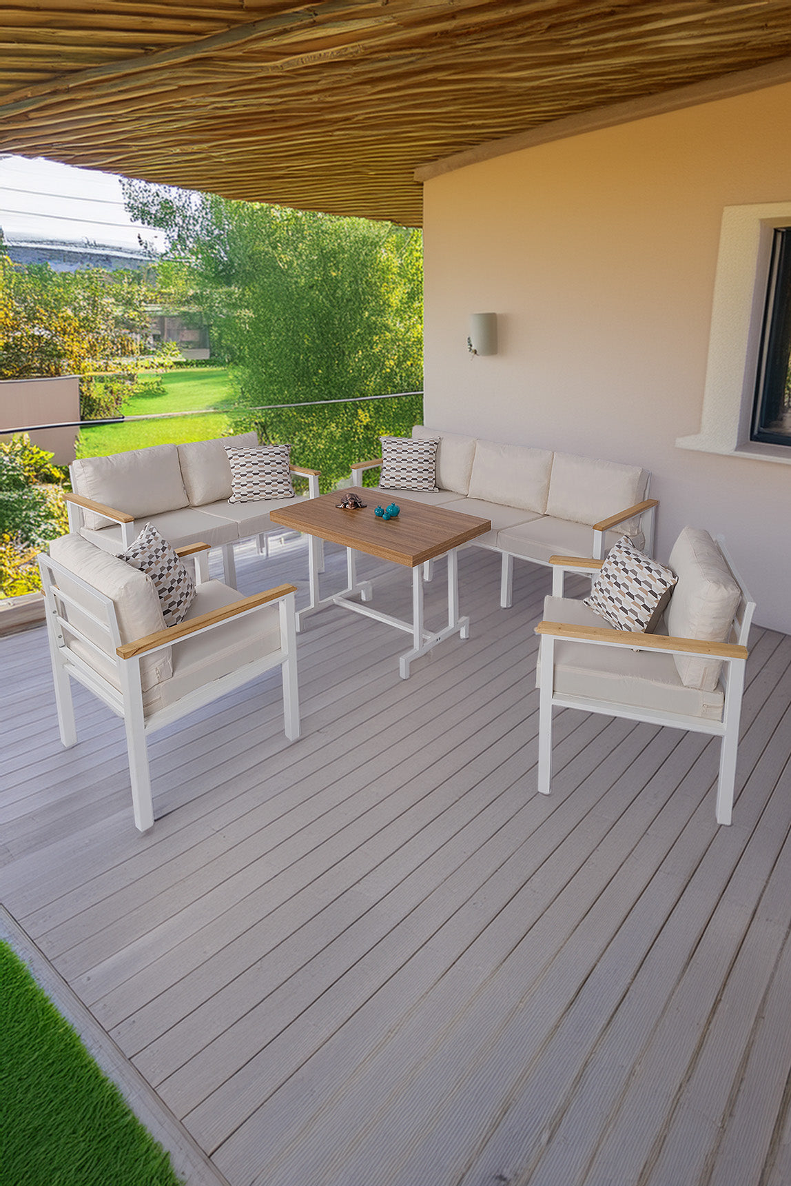 NEOKAS Metal Balkon Seti, Bahçe Takımı, Kafe Koltuğu, Bekleme Alanı Koltuğu, Oturma Grubu 1 + 1 + 2 + 3 + M